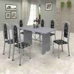 Conjunto de Mesa Tubular 6 Cadeiras 140x75cm Mart Perola com Tampo de Granito Lavínea Soma Móveis