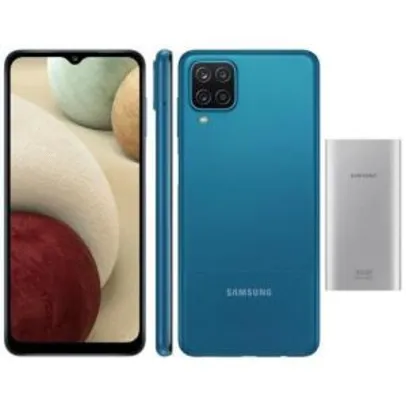 Smartphone Samsung Galaxy A12 Azul 64GB + Bateria Externa Samsung USB Tipo C - Prata | R$1061