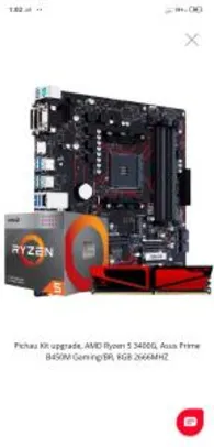 Pichau Kit upgrade, AMD Ryzen 5 3400G, Asus Prime B450M Gaming/BR, 8GB 2666MHZ | R$1.159