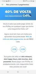 40% de cash back com PicPay em compras maquininha cielo