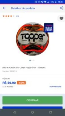 Bola de Futebol para Campo Topper Slick – Vermelha R$30