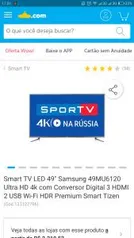 Smart TV LED 49" Samsung 49MU6120 Ultra HD 4k com Conversor Digital 3 HDMI 2 USB Wi-Fi HDR Premium Smart Tizen por R$ 1881