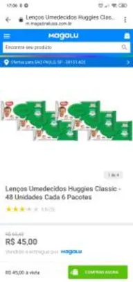 Lenços Umedecidos Huggies Classic - 48 Unidades Cada 6 Pacotes | R$45