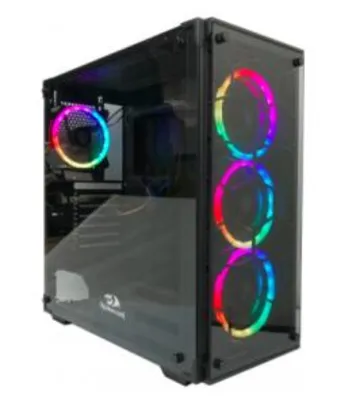 Gabinete Gamer Redragon Wheel Jack, Mid Tower, S-Fan, Vidro Temperado, Black, S-fonte, GC-606B | R$269