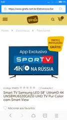 Smart TV Samsung LED 58" UltraHD 4K UN58MU6120GXZD UHD TV Pur Color com Smart View R$3.149