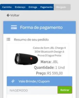 R$560 [Boleto] - Caixa de Som JBL Charge 4 (Preto/Azul)