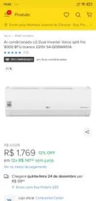 Ar condicionado LG Dual Inverter Voice split frio 9000 BTU branco 220V R$1619