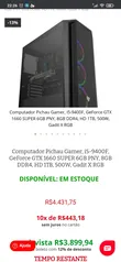 Computador pichau gamer I5 9400f +1660 super