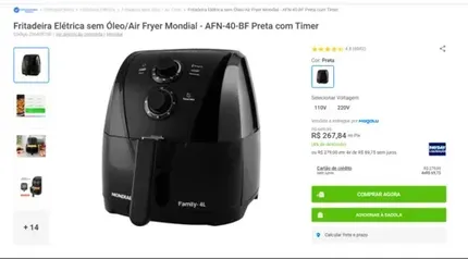 Fritadeira Elétrica sem Óleo/Air Fryer Mondial 4L