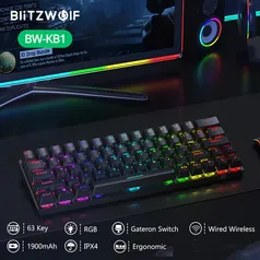 BlitzWolf BW KB1 Teclado sem fio bluetooth Gateron RGB 63 TeclasTipo C