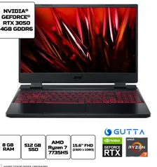 (App) Notebook Acer Nitro 5  Ryzen 7 7735HS 8GB  512GB RTX 3050 15.6” LINUX + mochila +teclado gamer