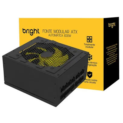 Fonte Bright, 1000W, Modular, Bivolt, Preto e Amarelo - FT005