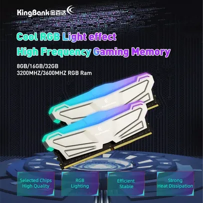 Memória RAM 16GB (2X8GB) DDR4 Kingbank RGB 3600MHz