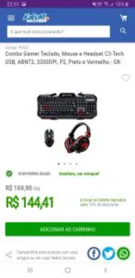 Combo Gamer Teclado, Mouse e Headset C3-Tech - R$144