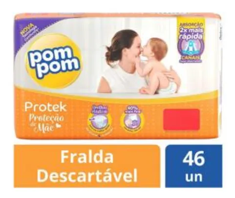 [R$ 10 de volta no MAGALU PAY] Fralda Pom Pom Protek Proteção de Mãe - Tam. M 4 a 9kg 46 Unidades