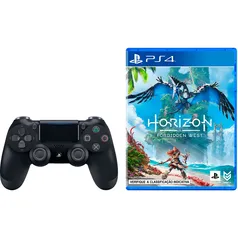 Kit Controle Sem Fio Dualshock 4 Preto + Game Horizon Forbidden West - PS4