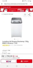 [Cupom R$1.199,00] LAVADORA 12KG BRASTEMP - R$1800