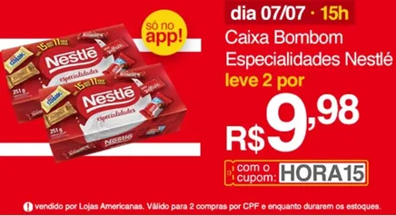 [Dia do Chocolate] 2X Caixa de Bombom Especialidades Nestlé | R$9,98 e R$2 AME | R$7,98, R$3,99 cada