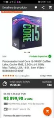 Processador Intel Core i5-9400F Coffee Lake, Cache 9MB, 2.9GHz (4.1GHz Max Turbo), LGA 1151, Sem Vídeo - R$900