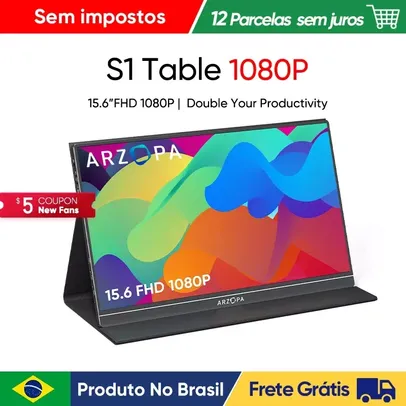 [No BRASIL] Monitor Portátil ARZOPA 15.6'' FHD 1080P com HDMI, USB, IPS