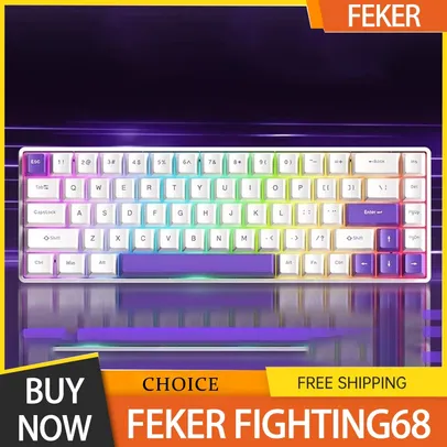 [Tx inclusa] Teclado Mecânico FEKER Fighting68, Magnético/Hall Effect, 8K, Rapid Trigger, RGB White