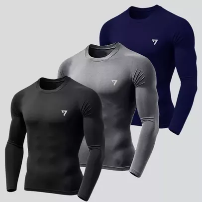 Kit 3 Camisetas Térmicas Masculina Segunda Pele Camisa Uv50