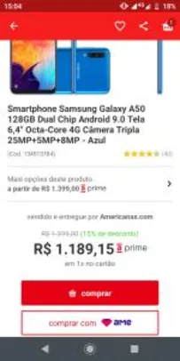 [App] Smartphone Samsung Galaxy A50 128GB - R$1089