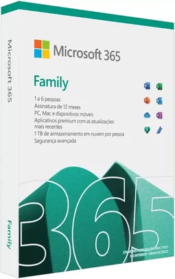 Microsoft 365 Family | Office 365 apps | 1TB na nuvem por usuário | até 6 usuários | anual