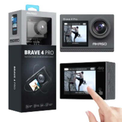 Câmera Esportiva Akaso BRAVE 4PRO, 4K / 30FPS, À prova d&#039;água, Touch Screen, Dual Screen, IPS