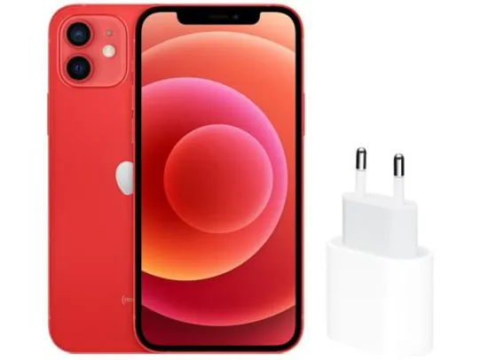 iPhone 12 Apple 64GB (PRODUCT)RED 6,1” - iOS + Carregador USB-C de 20W Apple Branco | R$ 4684