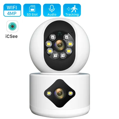 [Taxa Inclusa] Câmera de Vigilância Wifi 4MP, Lentes Duplas, Monitor Do Bebê, Auto Rastreamento, Detecção Humana AI, Segurança Em Casa, 4MP