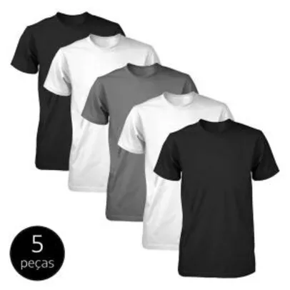 Kit 5 Camisetas Part.B Básicas Fit Masculina - Branco e Preto | R$85
