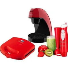 [Ame por 105,29/APP]Cafeteira Single + Sanduicheira Grill + Mixer Fast Blend Colors Vemelho Cadence 127V