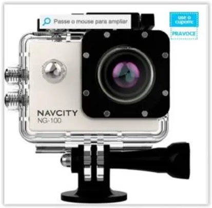 [Voltou-Submarino] Câmera Esportiva Navcity Prata 12MP Filmagem Full HD 30M à Prova d'água + Selfie Stick por R$ 179