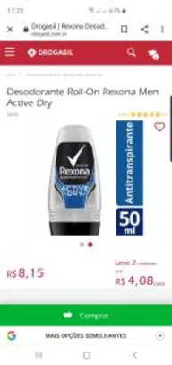 Desodorante Roll-On Rexona Men Active Dry, comprando 2 sai 4,08 cada | R$8