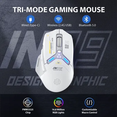 [App/ Moedas 🔥 R$51,20] Mouse Gamer Sem Fio INPHIC IN9, Sensor PIXART PMW3325, RGB, 10000DPI