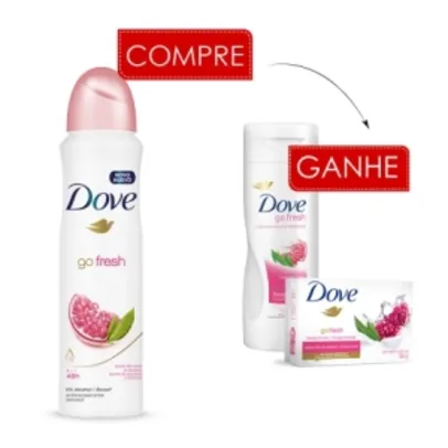 [Lojas REDE] Lançamento Dove Romã - Compre Desodorante Aerosol Ganhe Loção e Sabonete + Promo 50%OFF no frete