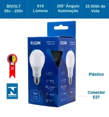 Kit 10 Lâmpadas Led Bulbo A60 9w 6500k Branco Frio - ELGIN