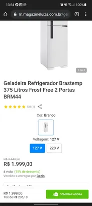 (A VISTA) Geladeira Brastemp 375 Litros Frost Free 2 Portas BRM44