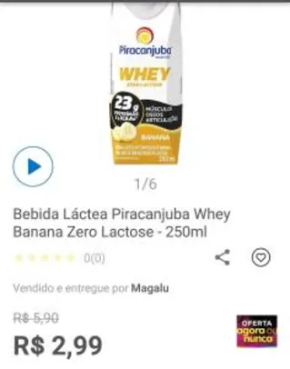 Bebida Láctea Piracanjuba Whey Banana Zero Lactose - 250ml | R$3