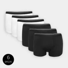 (Frete grátis APP) Kit Cueca Boxer UNW Elástico Listras 12 Peças - Branco e Preto (R$5,40 cada)