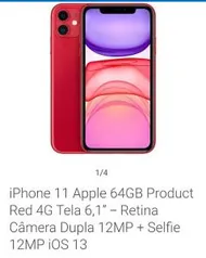 iPhone 11 Apple 64GB Product Red 4G Tela 6,1”