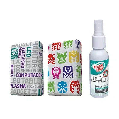 Flash Limp - Kit c/ 2 Esponjas Microfibra + 1 Limpa Telas Spray 120ml