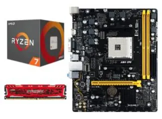 KIT UPGRADE PLACA MÃE BIOSTAR PRO A320MH DDR4 AM4 + PROCESSADOR AMD RYZEN 7 1700 3.0GHZ + MEMÓRIA BALLISTIX 8GB 2400MHz