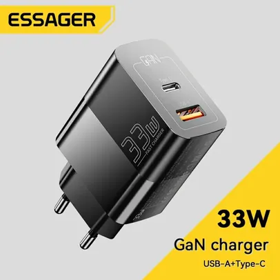 [Taxa inclusa] Carregador Rápido Essager 33W GaN com Duas saídas - USB C e USB A