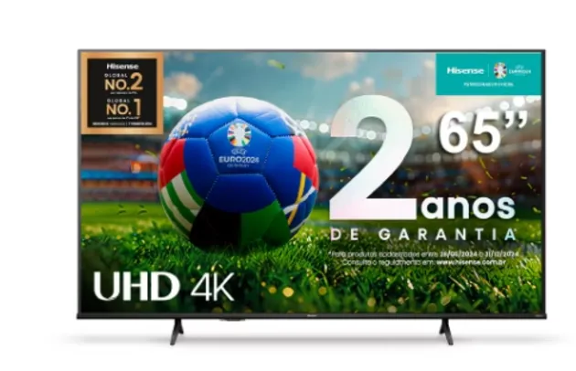 Smart TV Hisense UHD 4K DLED 65" Polegadas 65A6K com Sleep Timer, Entrada HDMI e Wi-Fi