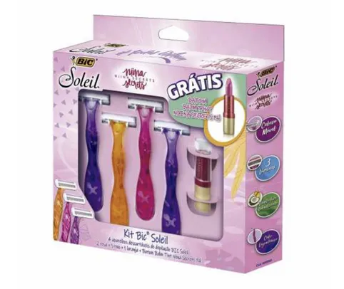 Kit Aparelho de Depilar Bic Soleil com 4 Unidades + 1 Batom Niina Secrets