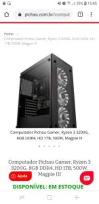 Computador Pichau Gamer, Ryzen 3 3200G, 8GB DDR4, SSD 240GB, 500W, Magpie III l R$2.457