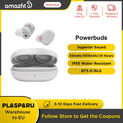 Fones Amazfit PowerBuds Wireless In Ear earphones IP55 Heart rate Monitor  