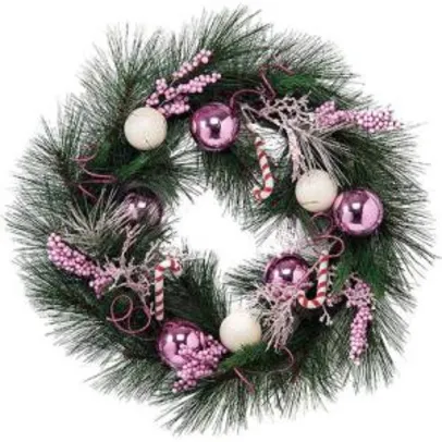 Guirlanda Bolas Brancas e Rosas 60cm Christmas Traditions Verde | R$16